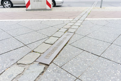 High angle view of zebra crossing on street