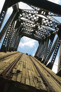 Low angle view of bridge against sky in city