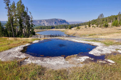 Scenic view of lake against blue sky