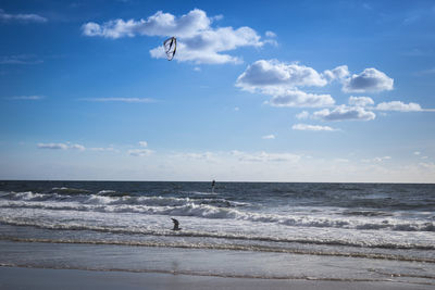 Scenic view of calm sea against blue sky