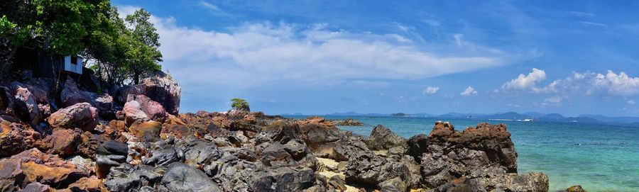 Island ocean tropical forest views near phi phi, ko rang yai, ko li pe phuket thailand asia.