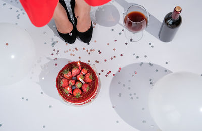 High angle view of food on table