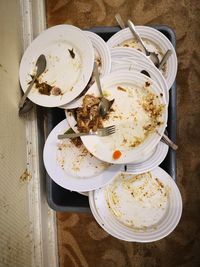 High angle view of bread in plate on table