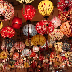 Low angle view of illuminated lanterns