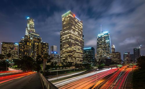 Downtown skylines lit up at night, los angeles, california, usa