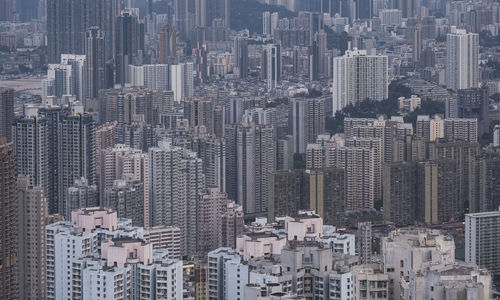 High angle view of skyscraper and high-rise buildings in hong kong.