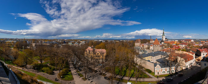 High angle view of cityscape against sky