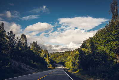 Road amidst trees against sky