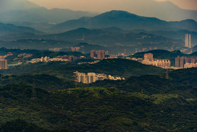 High angle view of buildings in city