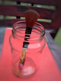 High angle view of paintbrushes on table