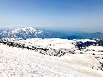 Scenic view of snowcapped mountains against sky