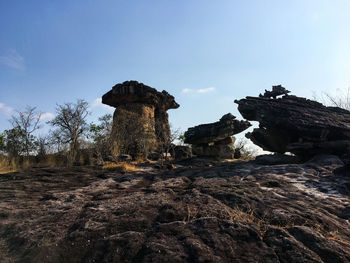Rock formations on land against sky