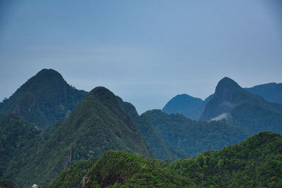 Beautiful stunning scenic panoramic view of langkawi from the top of gunung mat chincang mountain