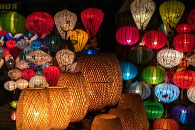 Close-up of multi colored lanterns
