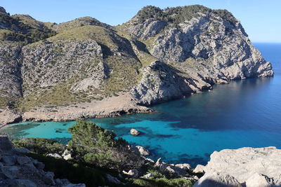 Scenic view of bay against sky