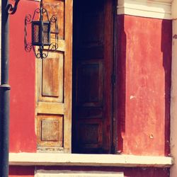 Close-up of red door