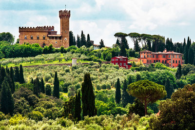Medici castle in florence countryside with cypress, tuscany