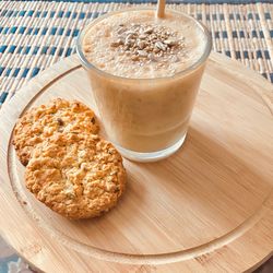 High angle view of healthy breakfast on table