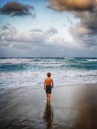 Rear view of man standing on beach