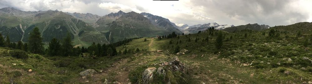 Panoramic view of landscape and mountains against sky