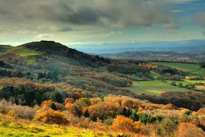 Scenic view of landscape against sky during autumn