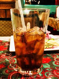 Close-up of beer in glass on table