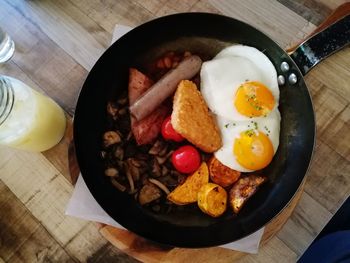 High angle view of breakfast on table