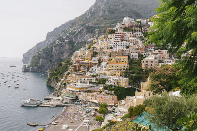 Italy, campania, positano, hillside village on amalfi coast