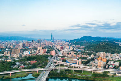 High angle view of buildings in city