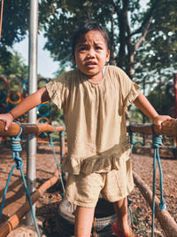 Playing in the city park playground.