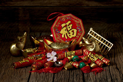 High angle view of christmas decoration on table