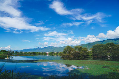 Scenic view of lake against sky