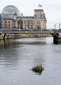 View of river with buildings in background