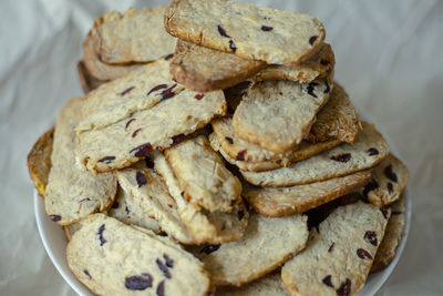 Close-up of cookies in plate