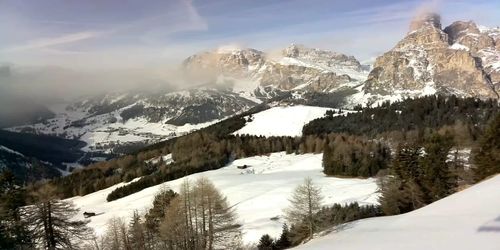 Scenic view of snow covered mountains against sky