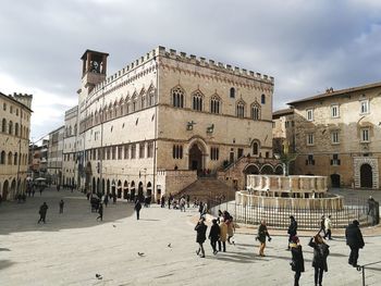 People walking in town square