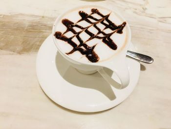 High angle view of coffee on table