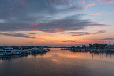 Panoramic view of marina at sunset