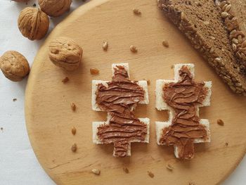 High angle view of cookies on table