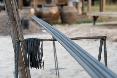 Close-up of metallic structure in playground