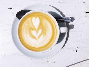 High angle view of cappuccino on table