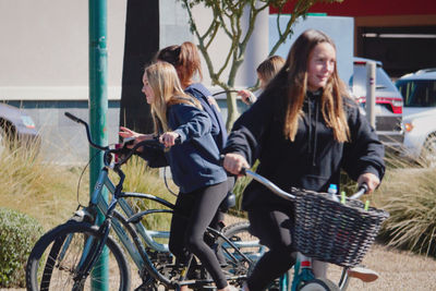 Woman riding bicycle