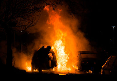 View of fire at night