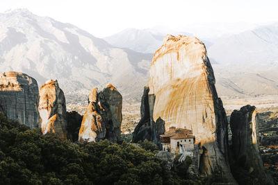 Panoramic view of rocks and mountains against sky