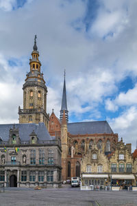 View of veurne belfry from market square, belgium