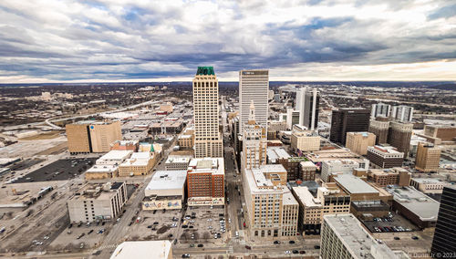 High angle view of cityscape against sky