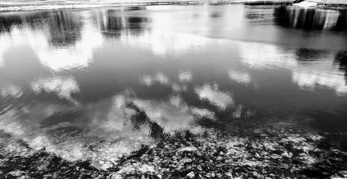 High angle view of rippled lake