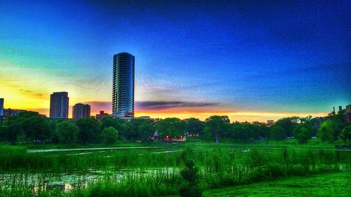 View of city at dusk