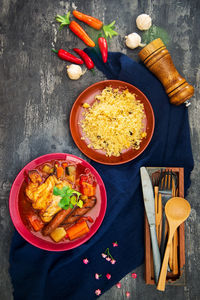 High angle view of food on table