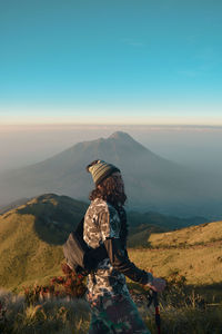 Merbabu mountain peak 3142 meters above sea level. merbabu mountain national park, indonesia